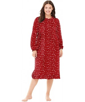 Nightgowns & Sleepshirts Women's Plus Size Cotton Flannel Print Short Gown Pajamas - Classic Red Roses (1531) - CR199SOD8D4