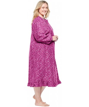 Nightgowns & Sleepshirts Women's Plus Size Cotton Flannel Print Short Gown Pajamas - Classic Red Roses (1531) - CR199SOD8D4