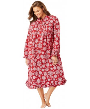 Nightgowns & Sleepshirts Women's Plus Size Cotton Flannel Print Short Gown Pajamas - Classic Red Roses (1531) - CR199SOD8D4