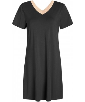 Nightgowns & Sleepshirts Women's V-Neck Sleep Dress Jersey Nightgown - Black - CY192WZX2KS