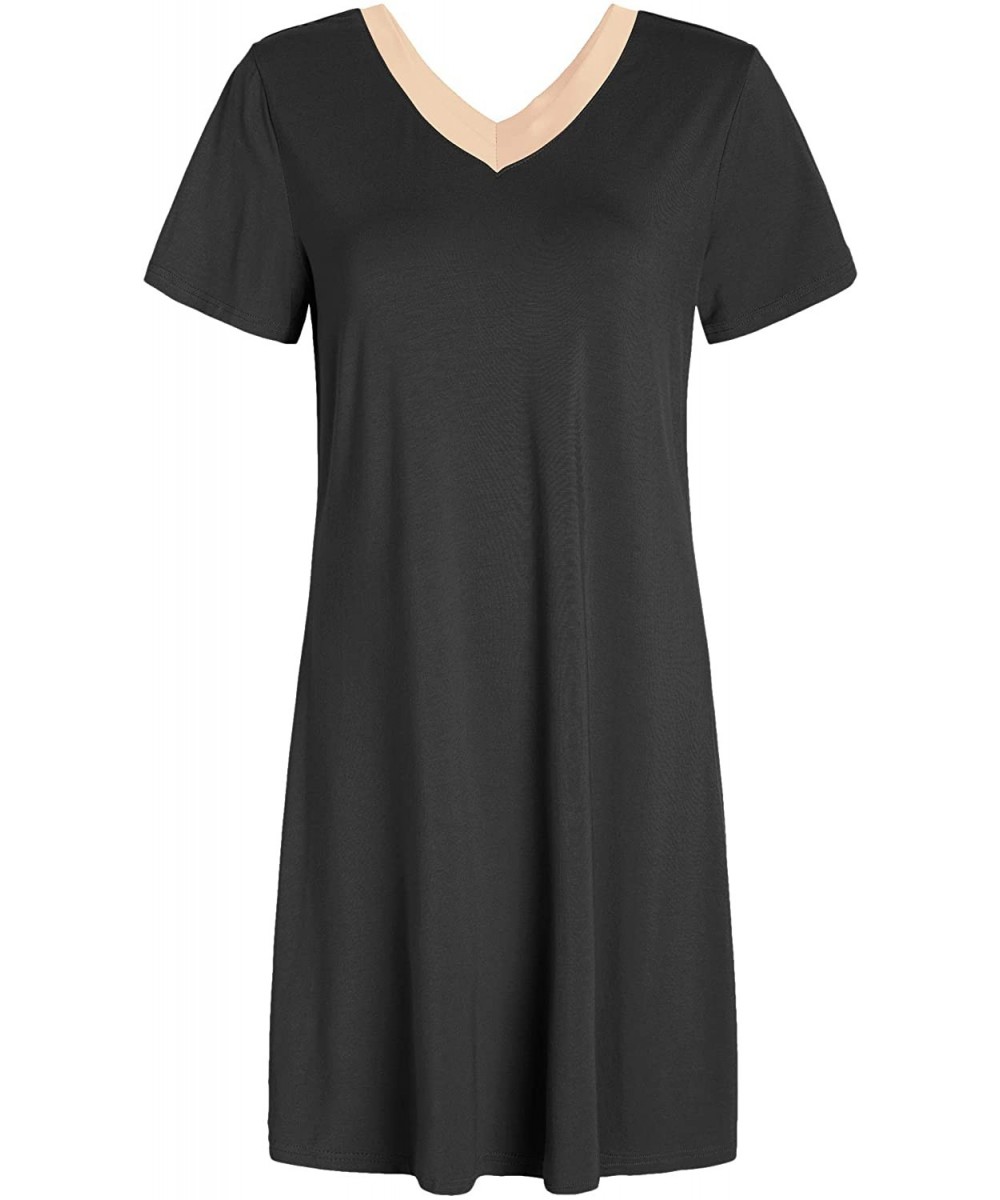 Nightgowns & Sleepshirts Women's V-Neck Sleep Dress Jersey Nightgown - Black - CY192WZX2KS