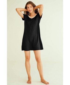 Nightgowns & Sleepshirts Women's V-Neck Sleep Dress Jersey Nightgown - Black - CY192WZX2KS