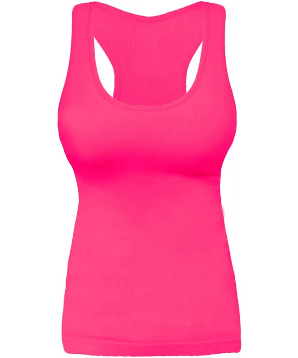 Camisoles & Tanks Rib Racerback Tank Top Camisole One Size - Neon Pink - CB11MV9MHT7