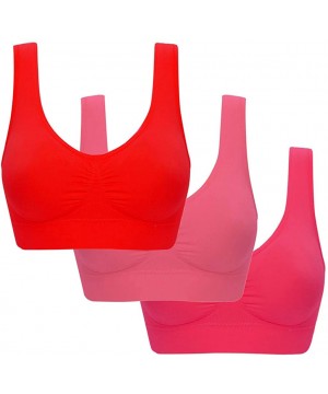 Bustiers & Corsets 3PC Women Pure Color Plus Size Sports Bra Vest Full Cup Lingerie Workout Fitness Yoga Underwear - Hot Pink...