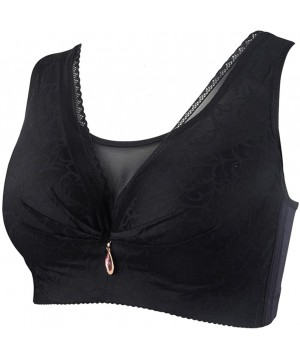 Bras Women's Gauze Gather Push Up Underwire Padded Bra - Black - C617YCOUIYN