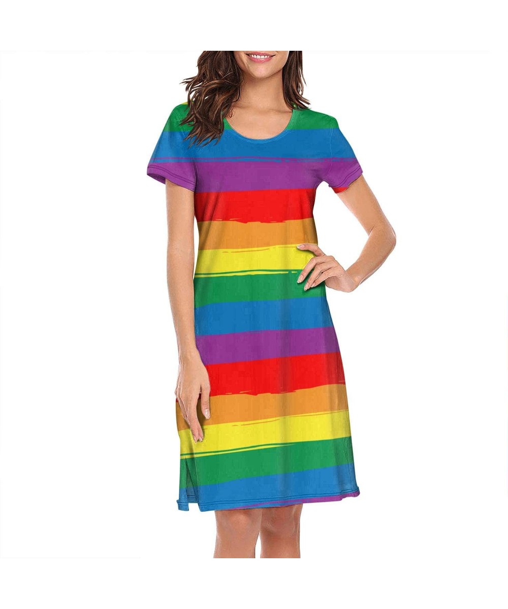 Nightgowns & Sleepshirts Women Nightdress Gay Pride Rainbow Rainbow Colors Short Sleeve Long Skirt Soft Breathable Casual Sle...