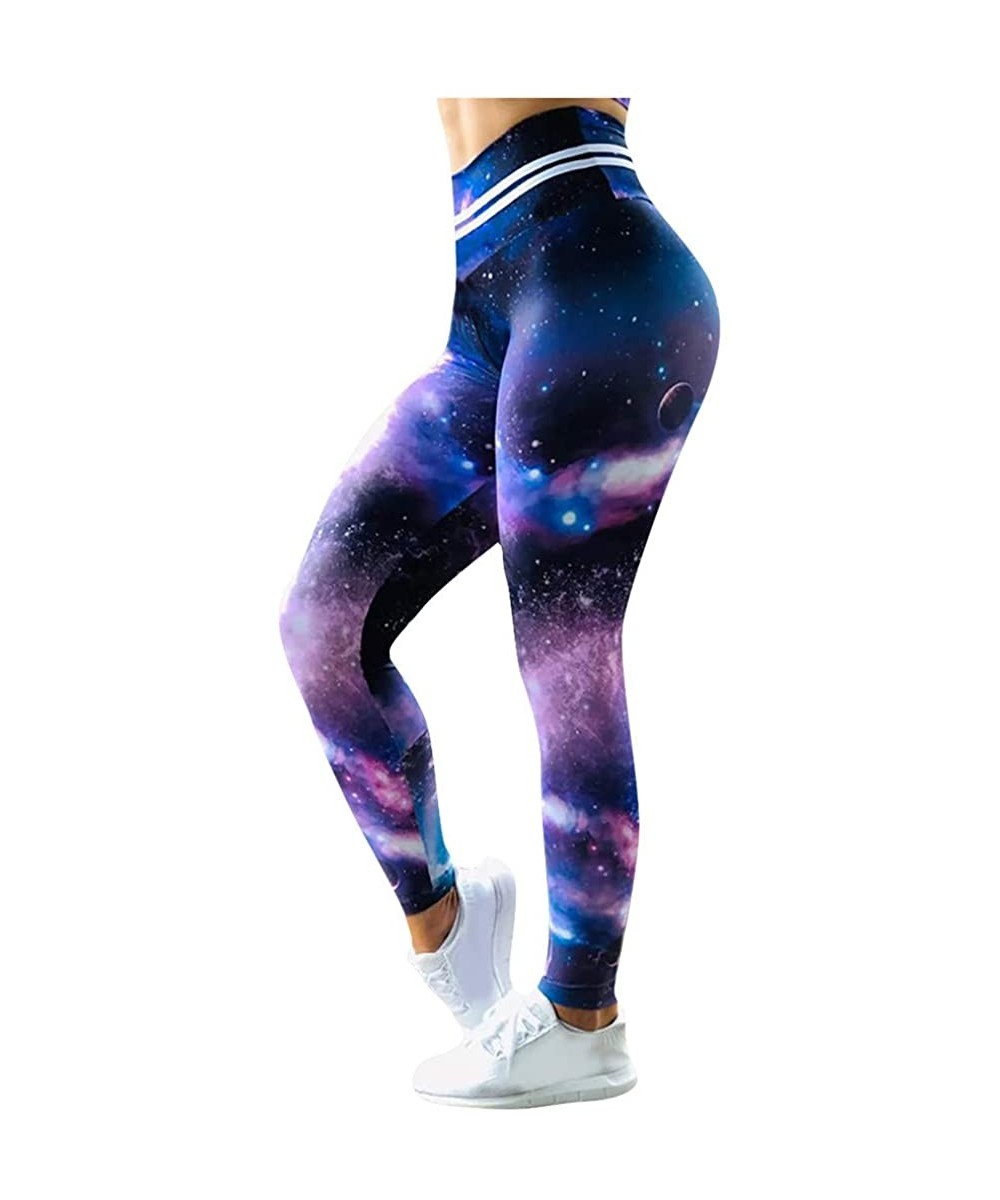 Slips Ladies Printed High-Waist Hip Stretch Underpants Running Fitness Yoga Pants Soft and Comfortable Yoga Pant - Purple - C...