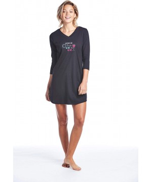 Nightgowns & Sleepshirts 3/4 Sleeve Junior Women's Night Shirt V Neck - 2pk Wine Time - CR18XYMDIHH