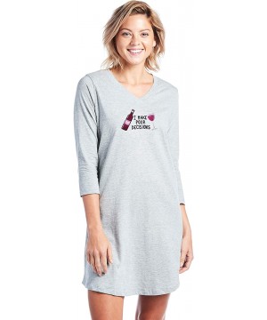 Nightgowns & Sleepshirts 3/4 Sleeve Junior Women's Night Shirt V Neck - 2pk Wine Time - CR18XYMDIHH