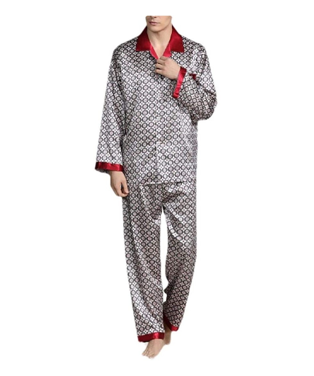 Sleep Sets Mens Satin Pajama Set Sleepwear Button Down Tops and Pant Loungewear - 4 - C118T2RLSE9