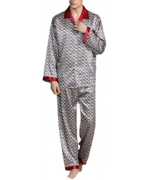 Sleep Sets Mens Satin Pajama Set Sleepwear Button Down Tops and Pant Loungewear - 4 - C118T2RLSE9