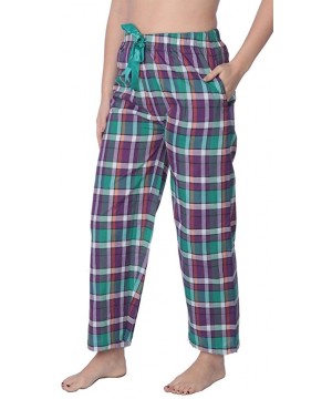 Bottoms Women's Cotton Blend Plaid Woven Lounge Pants Available in Plus Size - Green Purple and White Plaids - CW18CSOCOXH