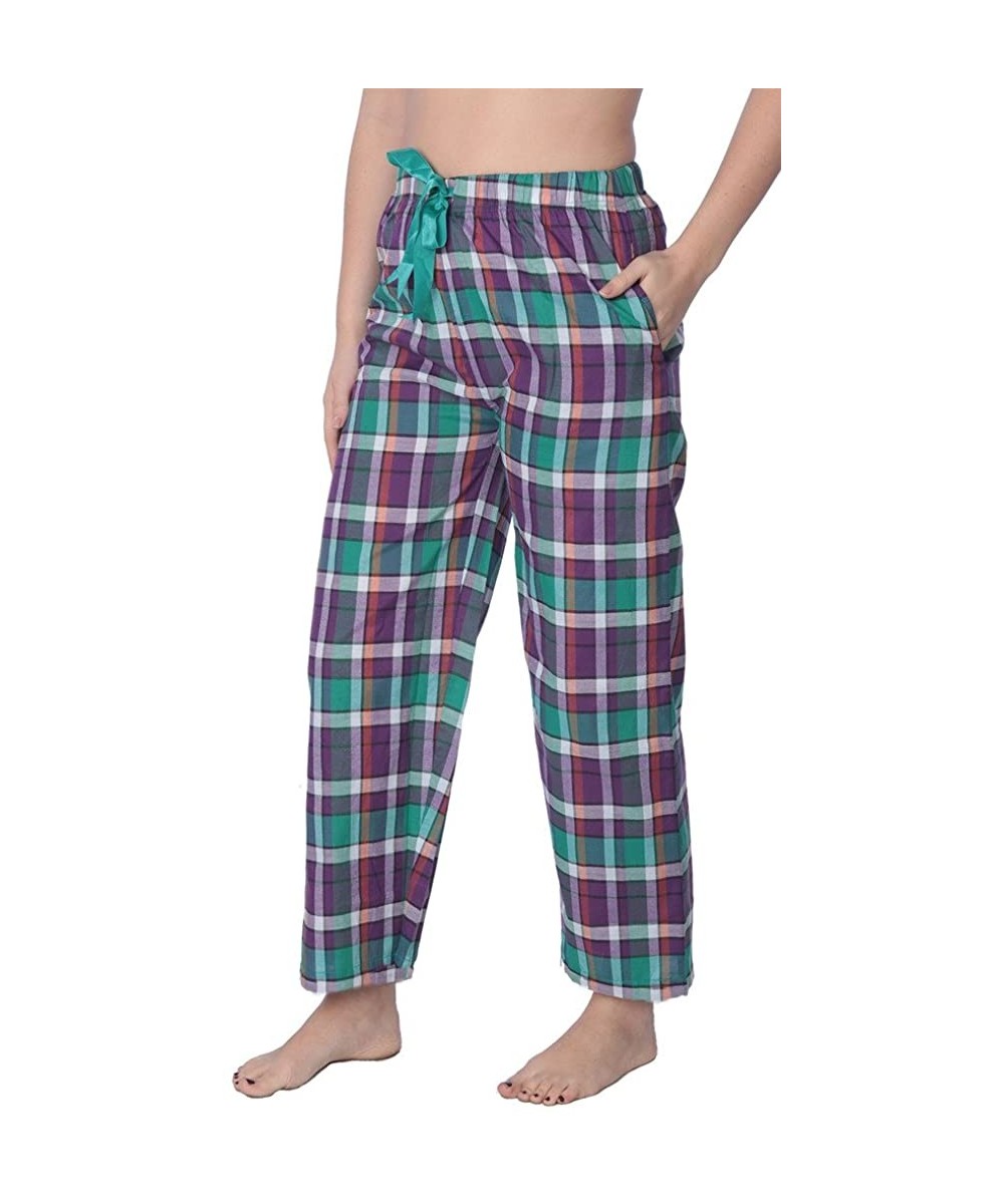 Bottoms Women's Cotton Blend Plaid Woven Lounge Pants Available in Plus Size - Green Purple and White Plaids - CW18CSOCOXH