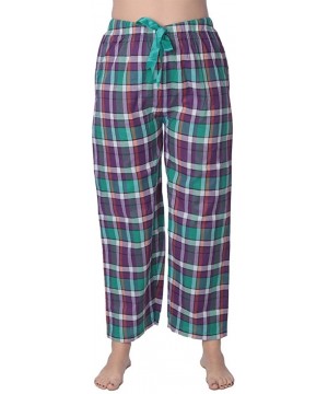 Bottoms Women's Cotton Blend Plaid Woven Lounge Pants Available in Plus Size - Green Purple and White Plaids - CW18CSOCOXH