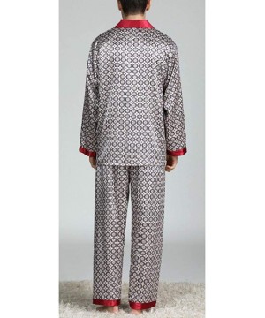 Sleep Sets Mens Satin Pajama Set Sleepwear Button Down Tops and Pant Loungewear - 4 - C118T2RLSE9