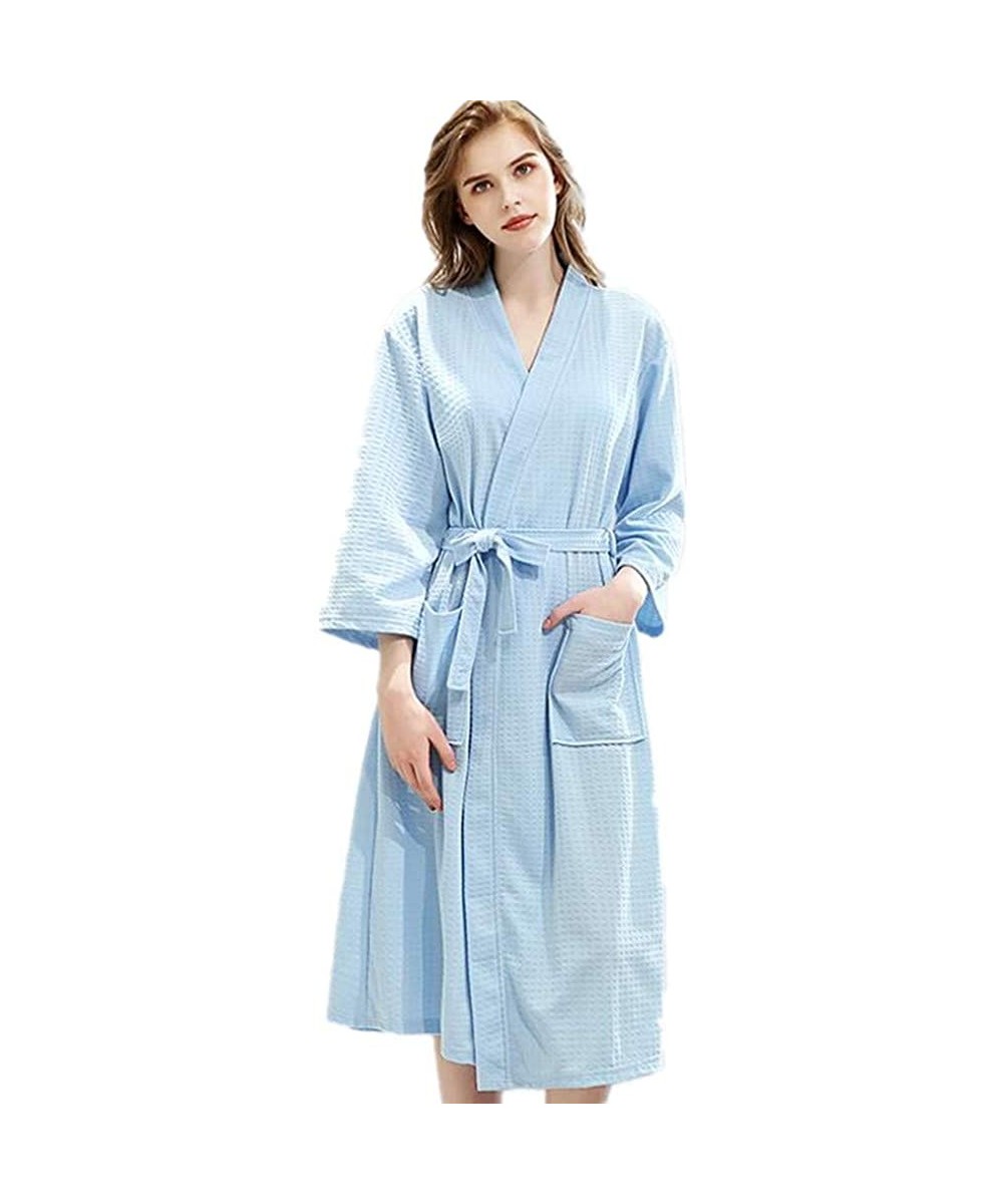 Robes Women Men Cotton Blend Long Night-Robe Sleepwear Bathrobe Spa Shower Loose Robes - Blue - CG19CZTCWYX