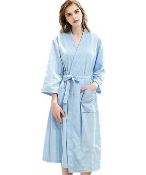 Robes Women Men Cotton Blend Long Night-Robe Sleepwear Bathrobe Spa Shower Loose Robes - Blue - CG19CZTCWYX