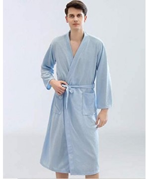 Robes Women Men Cotton Blend Long Night-Robe Sleepwear Bathrobe Spa Shower Loose Robes - Blue - CG19CZTCWYX