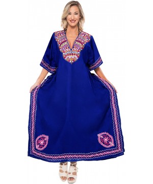 Nightgowns & Sleepshirts Women's Long Kaftan Swimsuit Cover Ups Sleep Casual Dress Embroidered - Blue_l462 - C512O0KV667