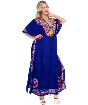 Nightgowns & Sleepshirts Women's Long Kaftan Swimsuit Cover Ups Sleep Casual Dress Embroidered - Blue_l462 - C512O0KV667