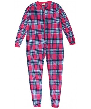 Nightgowns & Sleepshirts Women Fleece Onesie Pajamas Red Plaid - CB187I2YU7A