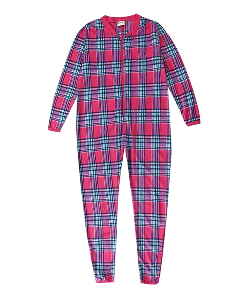 Nightgowns & Sleepshirts Women Fleece Onesie Pajamas Red Plaid - CB187I2YU7A