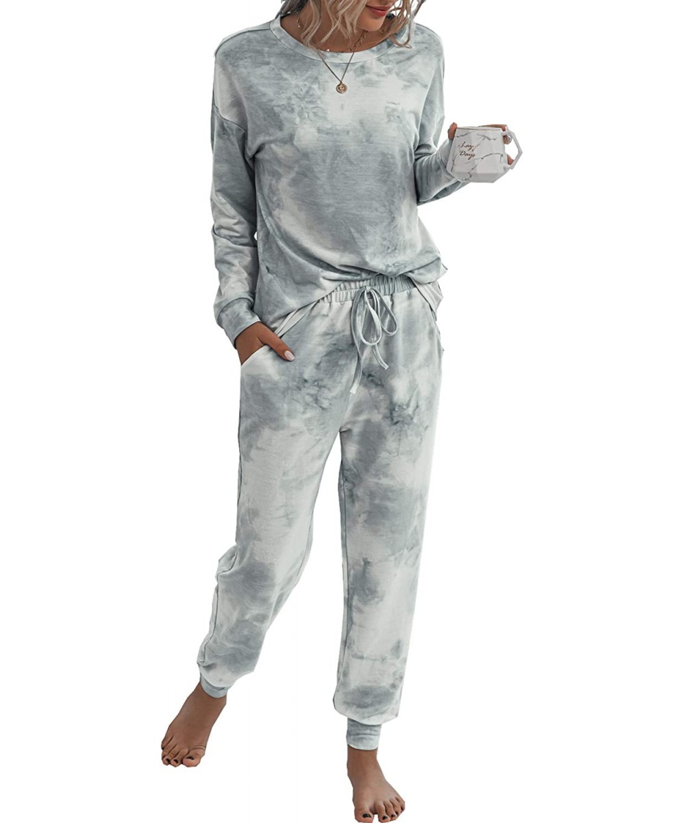 Sets Women's Tie Dye Pajamas Set Long Sleeves Two Pieces Pullover Tops and Pants PJ Sets Joggers Sleepwear Loungewear - Gray ...