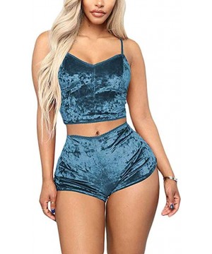 Sets Womens Sexy Velvet 2 Pieces Romper Outfit Spaghetti Strap Crop Top Camisole and Shorts Bottom Sleepwear Pajama Set O - C...