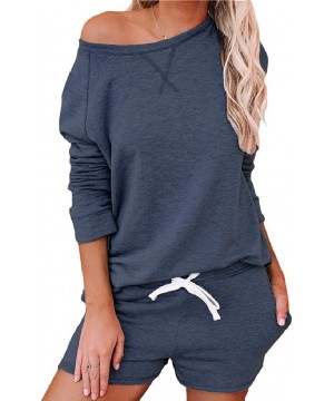 Sets Women Pajamas Set Long Sleeve Nightwear Sleepwear Shirt and Shorts Pajama Outfits - 2 - C719CG9UZ40