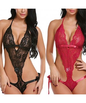 Baby Dolls & Chemises Lingerie for Women for Sex Womens Sexy Lingerie Lace Teddy Features Plunging Eyelash and Snaps Crotch -...