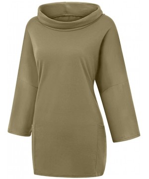 Accessories Casual Loose Long Sleeve Blouse Tops Cowl-Neck Asymmetrical Hemline Flowy Tunic Top - Khaki - CL192RM72IN