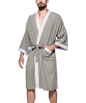 Robes Men's Waffle Bathrobe Cotton Soft Casual Spa Luxury Loungewear Hotel Pockets Robes - Grey1 - CP18WT3ZWES