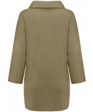 Accessories Casual Loose Long Sleeve Blouse Tops Cowl-Neck Asymmetrical Hemline Flowy Tunic Top - Khaki - CL192RM72IN