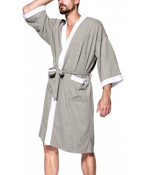 Robes Men's Waffle Bathrobe Cotton Soft Casual Spa Luxury Loungewear Hotel Pockets Robes - Grey1 - CP18WT3ZWES