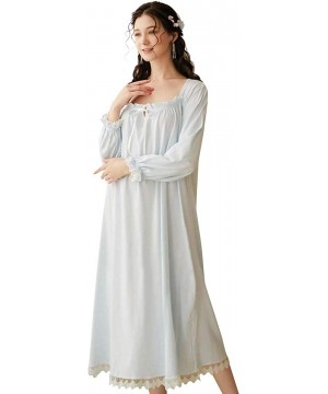 Nightgowns & Sleepshirts Women's Cotton Nightgown Short Sleeve Nightdress Vintage Victorian Nightwear SQW0002 - B-blue - CA19...