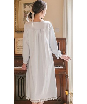 Nightgowns & Sleepshirts Women's Cotton Nightgown Short Sleeve Nightdress Vintage Victorian Nightwear SQW0002 - B-blue - CA19...