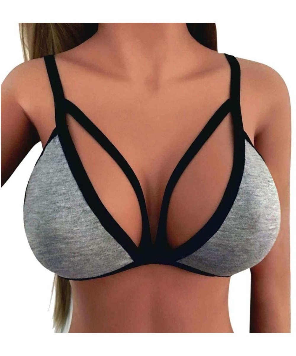 Nightgowns & Sleepshirts Women Bralette Pure Three Quarters Unpadded Bra Lingerie Sheer (S- Gray) - Gray - CS183K9LQQ0