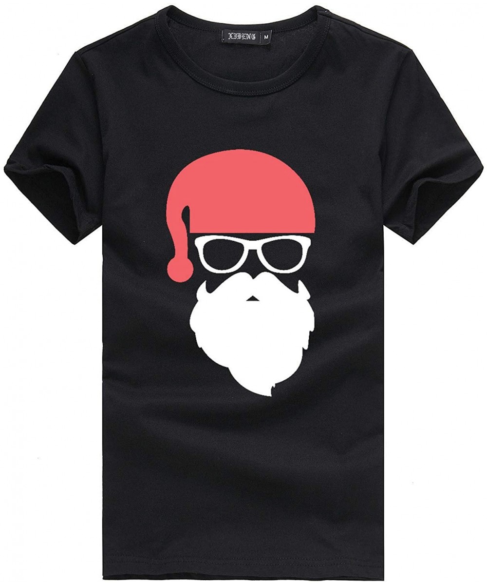 Thermal Underwear Unisex Xmas Tee Tops Round Neck Short Sleeve Funny Santa Claus Print Blouse Tshirt - Black - CD192N58HGA