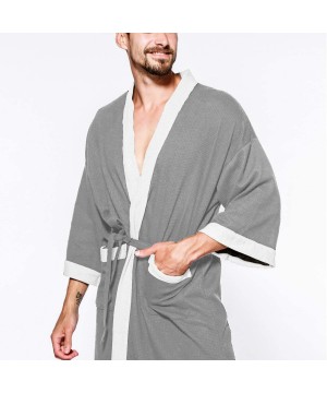 Robes Men's Waffle Bathrobe Cotton Soft Casual Spa Luxury Loungewear Hotel Pockets Robes - Grey1 - CP18WT3ZWES