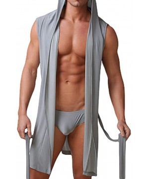 Robes Pajamas for Men Sleeveless Hooded Bathrobe Sleepwear Nightgown Spa Robe - Grey-l - CQ18Z2SN7XH