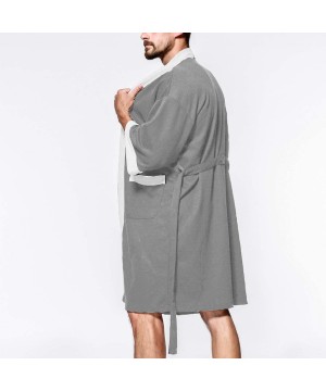 Robes Men's Waffle Bathrobe Cotton Soft Casual Spa Luxury Loungewear Hotel Pockets Robes - Grey1 - CP18WT3ZWES