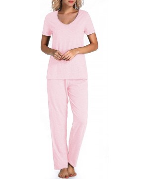 Sets Women's V-Neck Sleepwear Cotton Short Sleeve Pajama Set - Pink - CD190DOLAEZ