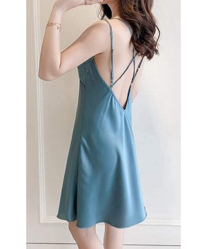 Nightgowns & Sleepshirts Women Sexy Sleepwear Lace Spaghetti Strap Satin Sleepwear Nightgown - 1 - C219CU0WQ7D