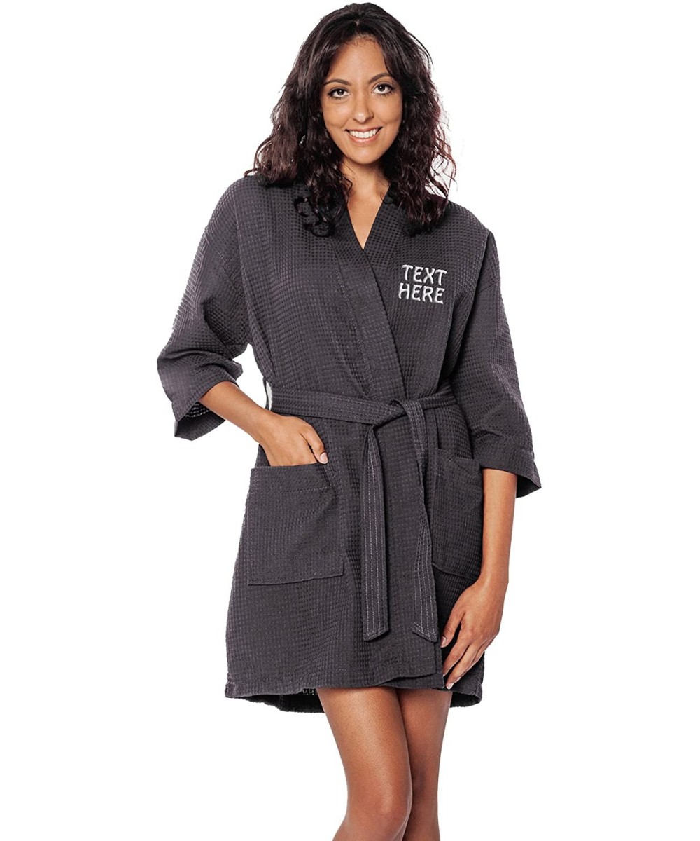 Robes Personalized Embroidered Robes - Custom Waffle Kimono Robe - Monogrammed Bathrobes - Charcoal - CW18DNW4EUD