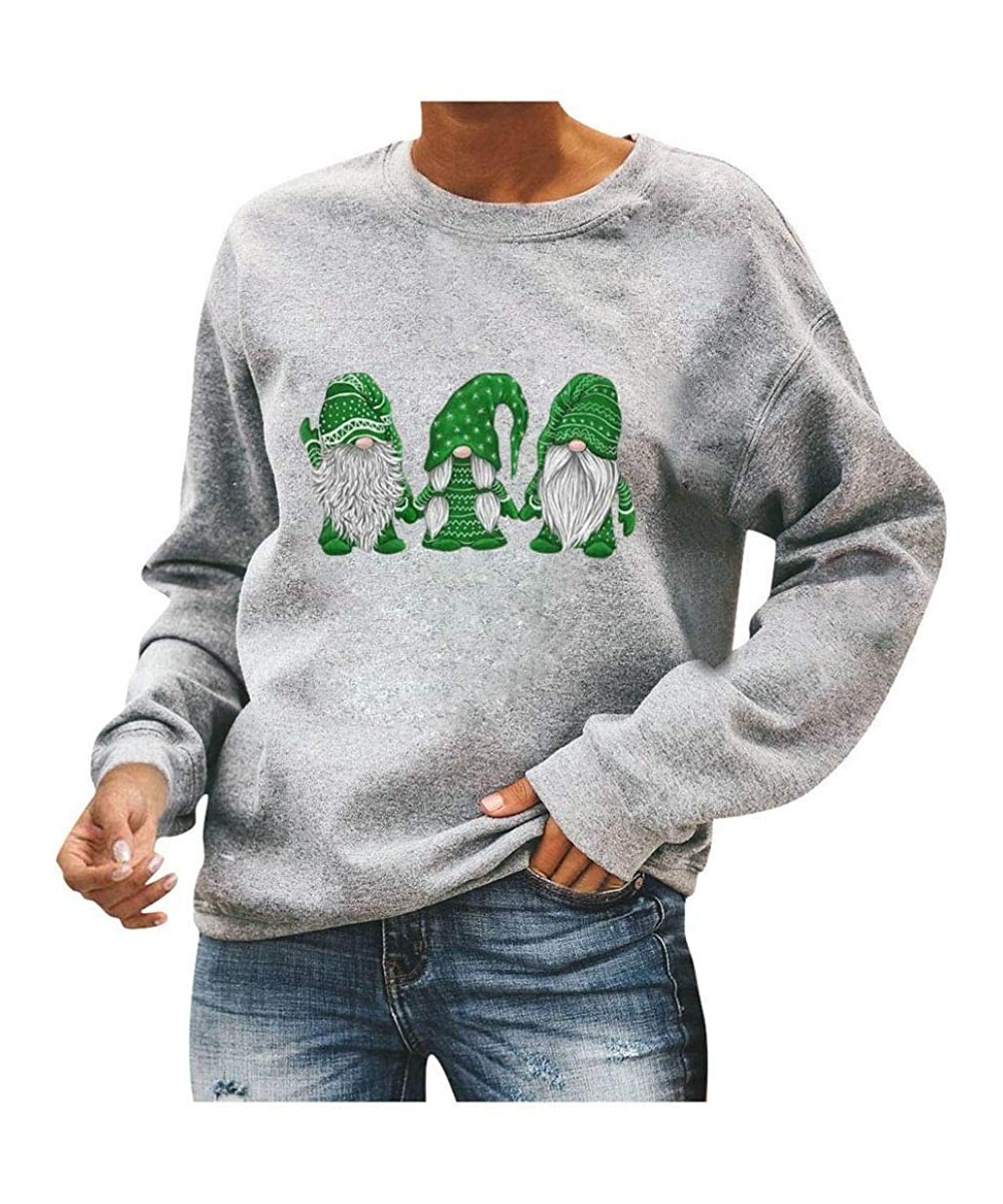 Thermal Underwear Women's Christmas Printed Round Neck Long Sleeve Casual Cotton Blouse Pullover Sweatshirt - Green - CS192AC...