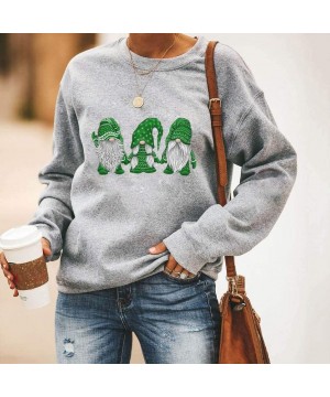 Thermal Underwear Women's Christmas Printed Round Neck Long Sleeve Casual Cotton Blouse Pullover Sweatshirt - Green - CS192AC...