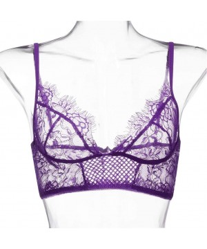 Thermal Underwear Lingerie Women Lace Underwear Plus Size Vest Crop Wireless Bra Sexy V-Neck Underwear Sleepwear - B-purple -...