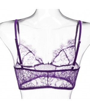 Thermal Underwear Lingerie Women Lace Underwear Plus Size Vest Crop Wireless Bra Sexy V-Neck Underwear Sleepwear - B-purple -...