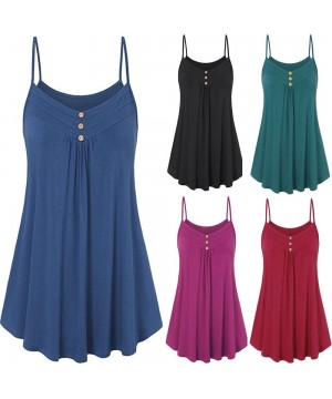 Thermal Underwear Women Swing Flowy Tank Tops Summer Round Neck Sleeveless Buttons Solid Casual Loose Shirt - A-hot Pink - CR...