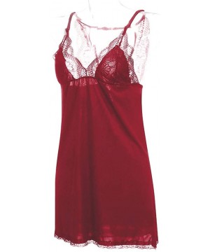 Slips Women's Sleepwear Slips Strap Nightgown V Neck Chemise Lace Lingerie Underwear - Wine Red - C118YEH725S